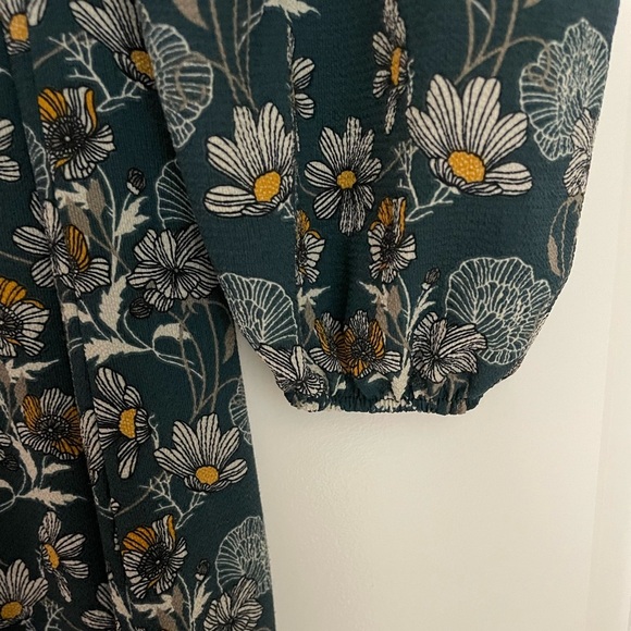 Caslon Long Sleeve Crewneck A-Line Shift Midi Dress, Green Yellow Floral Size 3X - Picture 10 of 10